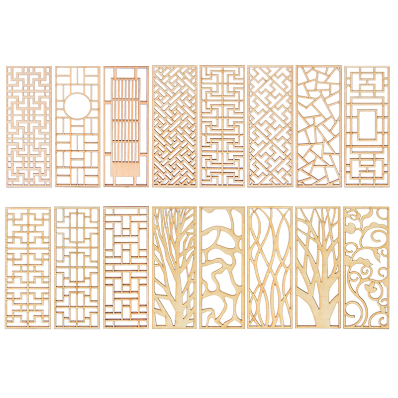 Partition Screen Divider - 4개의 나무 미니어처 파티션 스크린, 미니어처