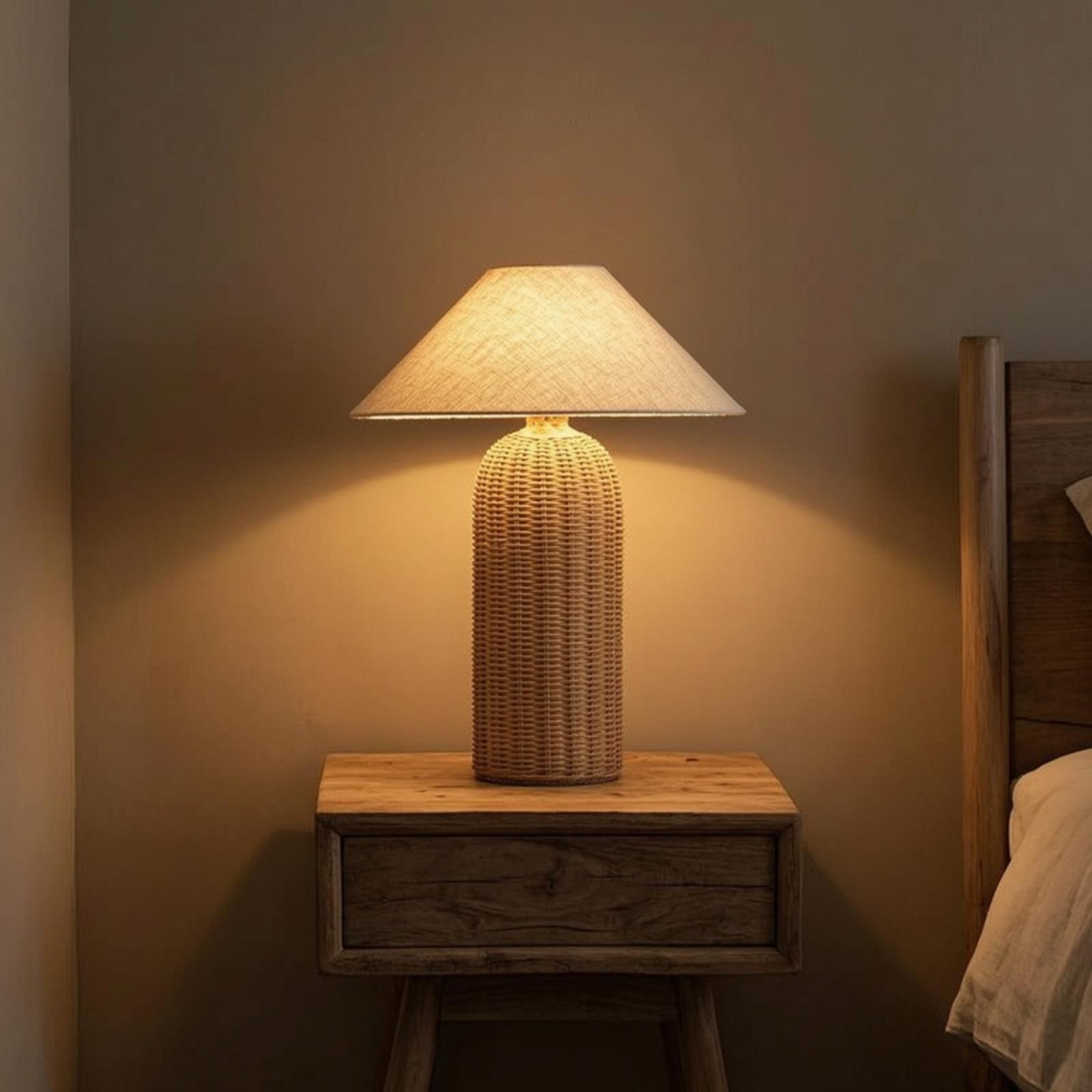 침실 및 거실용 침대 옆 램프, 라탄 베이스 패브릭 갓 - Desk Lamp 리뷰 및 가격