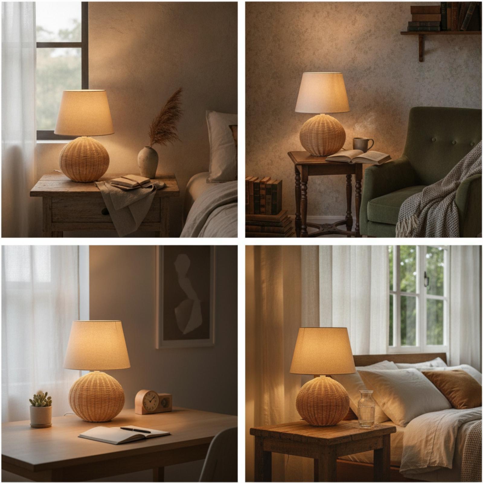 침실 및 거실용 침대 옆 램프, 라탄 베이스 패브릭 갓 - Desk Lamp 리뷰 및 가격