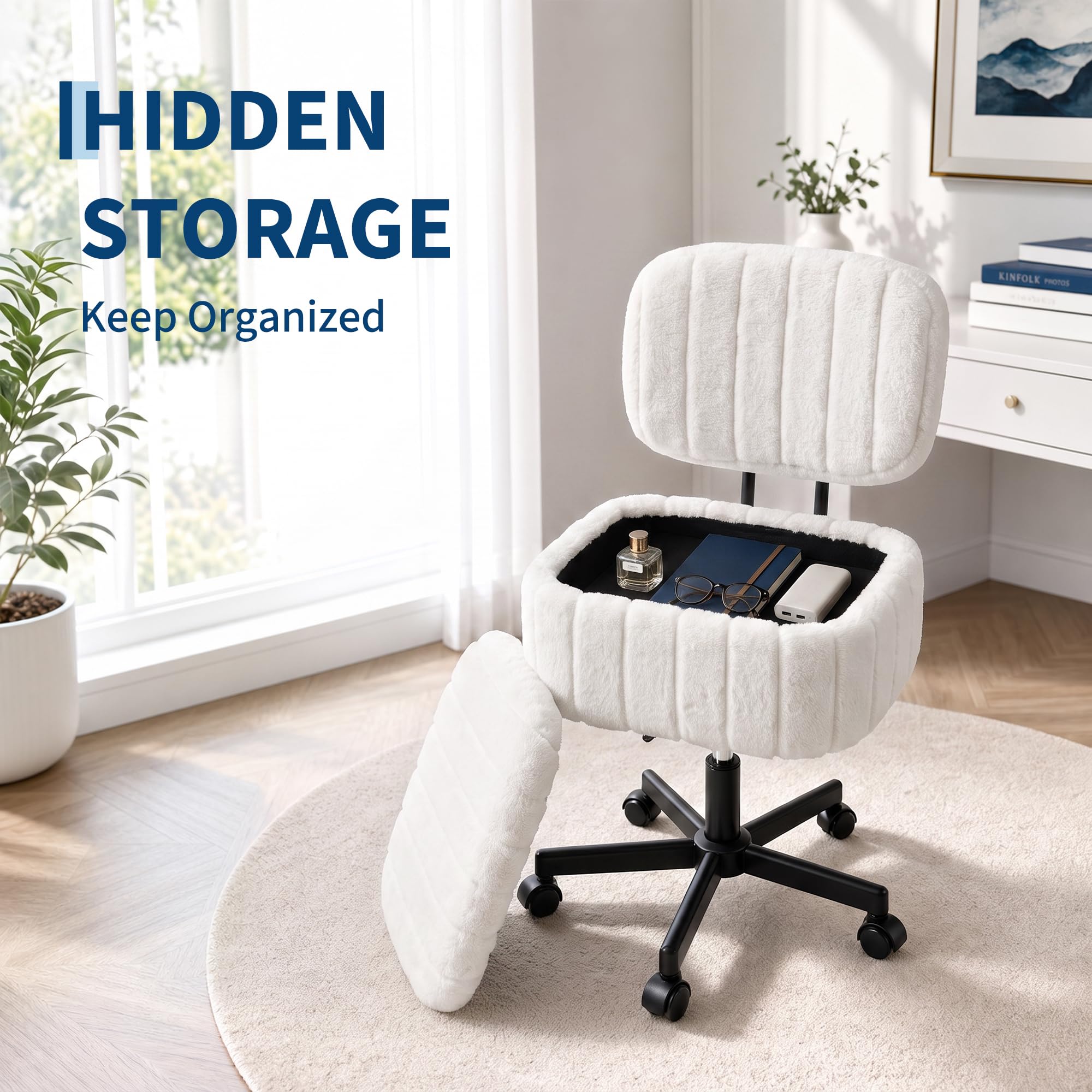 수납 공간이 있는 화장대 의자, 인조 토끼 털 소재의  - Office Stool 리뷰 및 가격