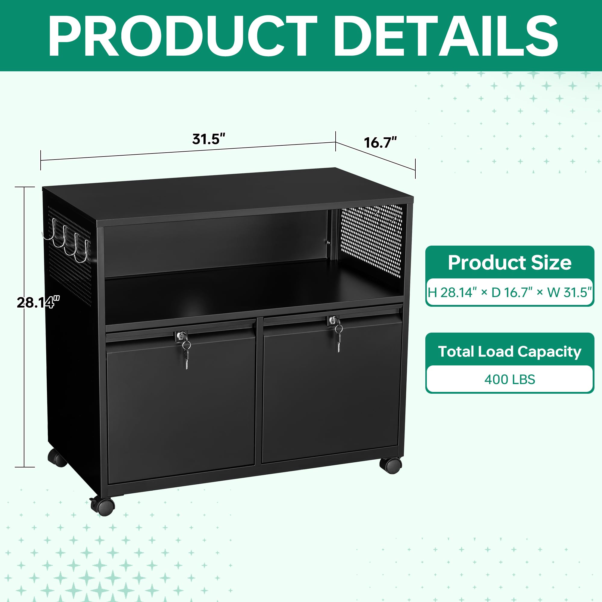 잠금장치가 있는 이동식 2단 서랍형 파일 캐비닛, 가정 - Printer Stand 리뷰 및 가격