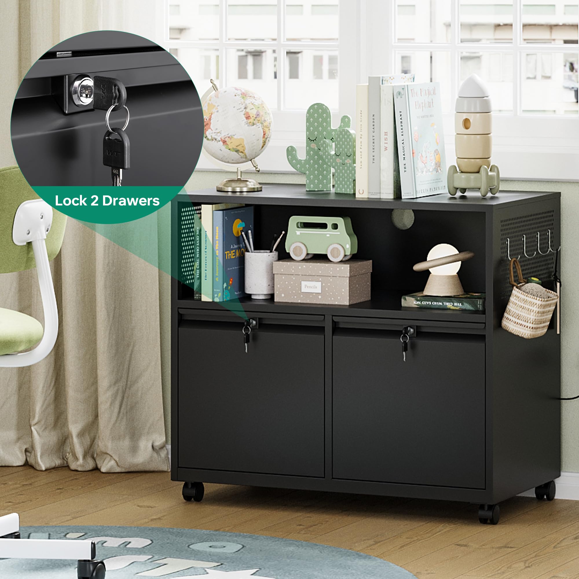 잠금장치가 있는 이동식 2단 서랍형 파일 캐비닛, 가정 - Printer Stand 리뷰 및 가격