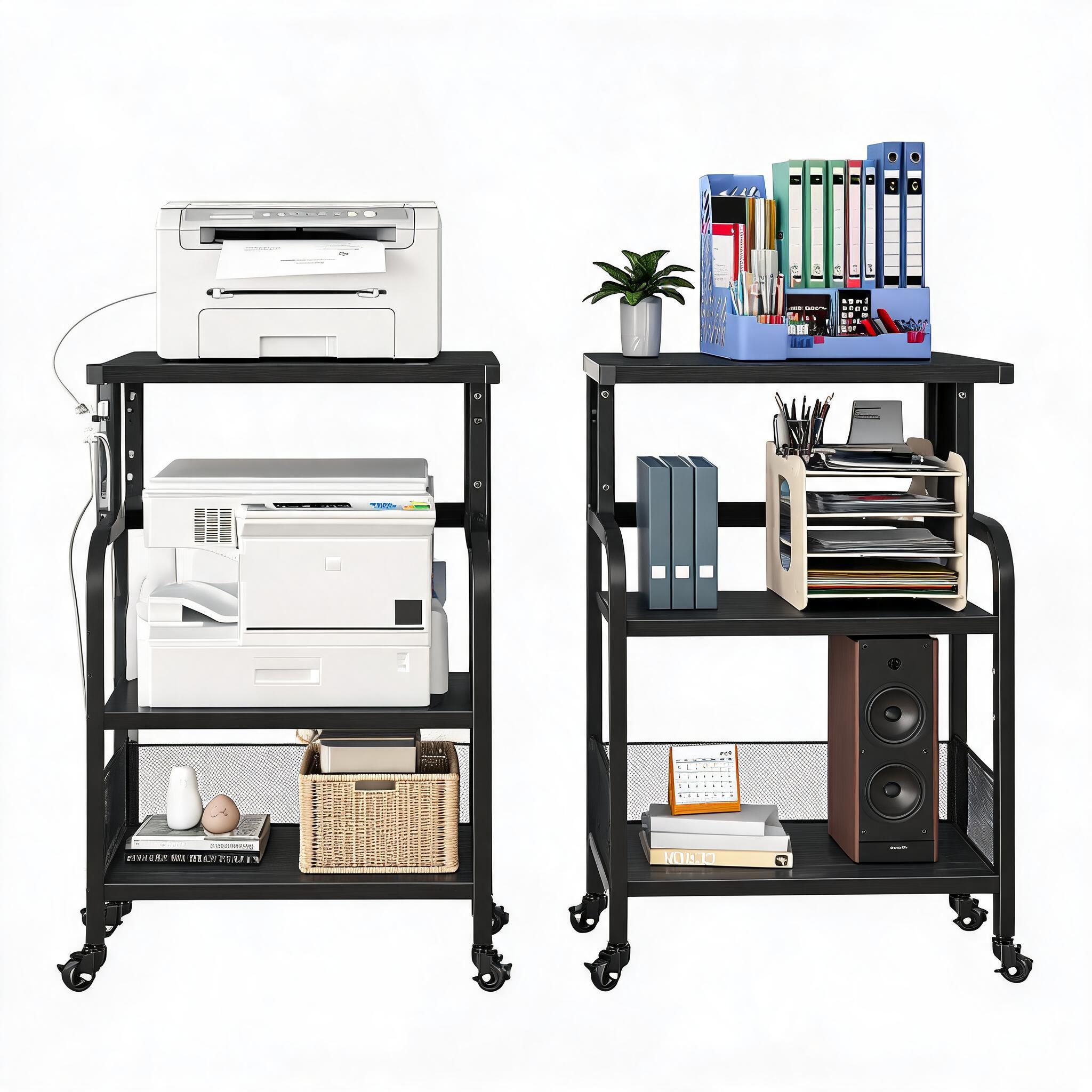 전원 콘센트와 USB 충전 포트가 있는 3단 이동식 프 - Printer Stand 리뷰 및 가격