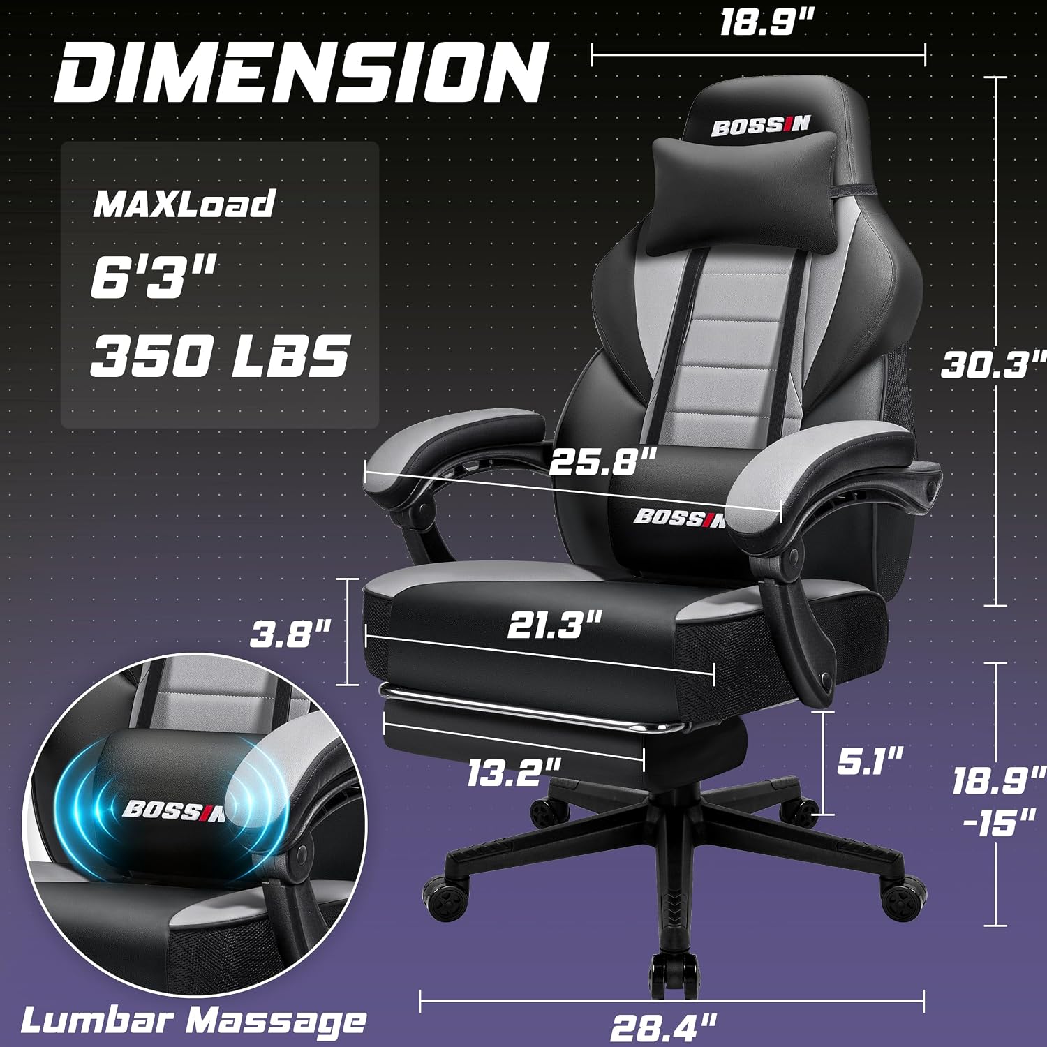 마사지 기능이 있는 게이밍 의자, 발 받침대와 허리 지 - Office Chair Cushion 리뷰 및 가격