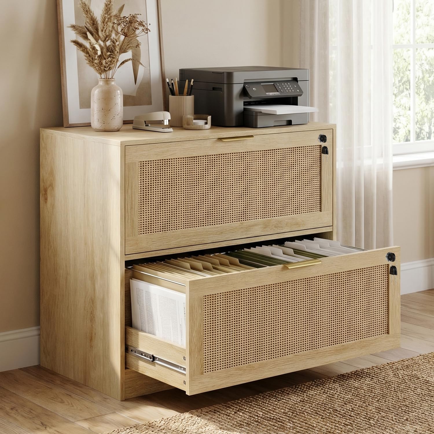 자물쇠가 달린 2단 서랍형 파일 캐비닛, 프린터 받침대 - Printer Stand 리뷰 및 가격